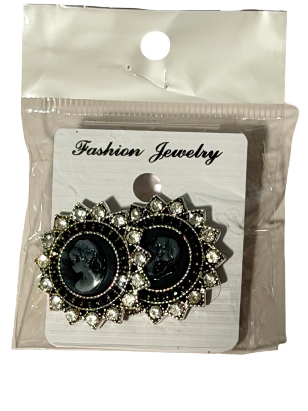 Fashion Jewelry Black Cameo Rhinestone Statement Earrings Gothic Vintage